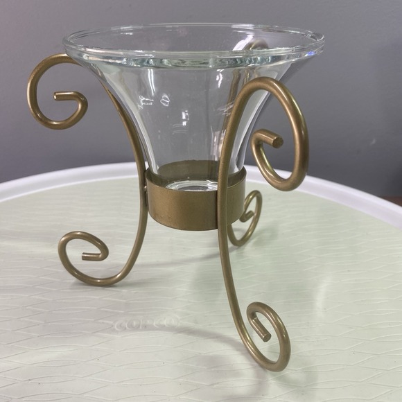 Vintage Partylite Metal Gold Candle Holder 6" Tall 6"wide - Picture 4 of 8